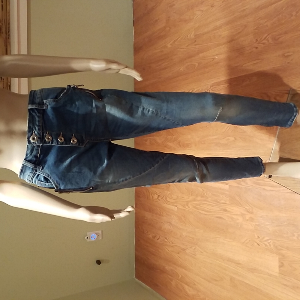 Lexxury Dark Blue Button Fly Jeans Skinny Leg Size M